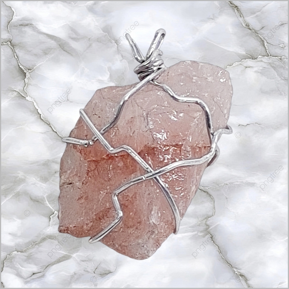 👣4/$20.  Natural Amorphous Shape Raw Rose Quartz Wire Wrapped Pendant